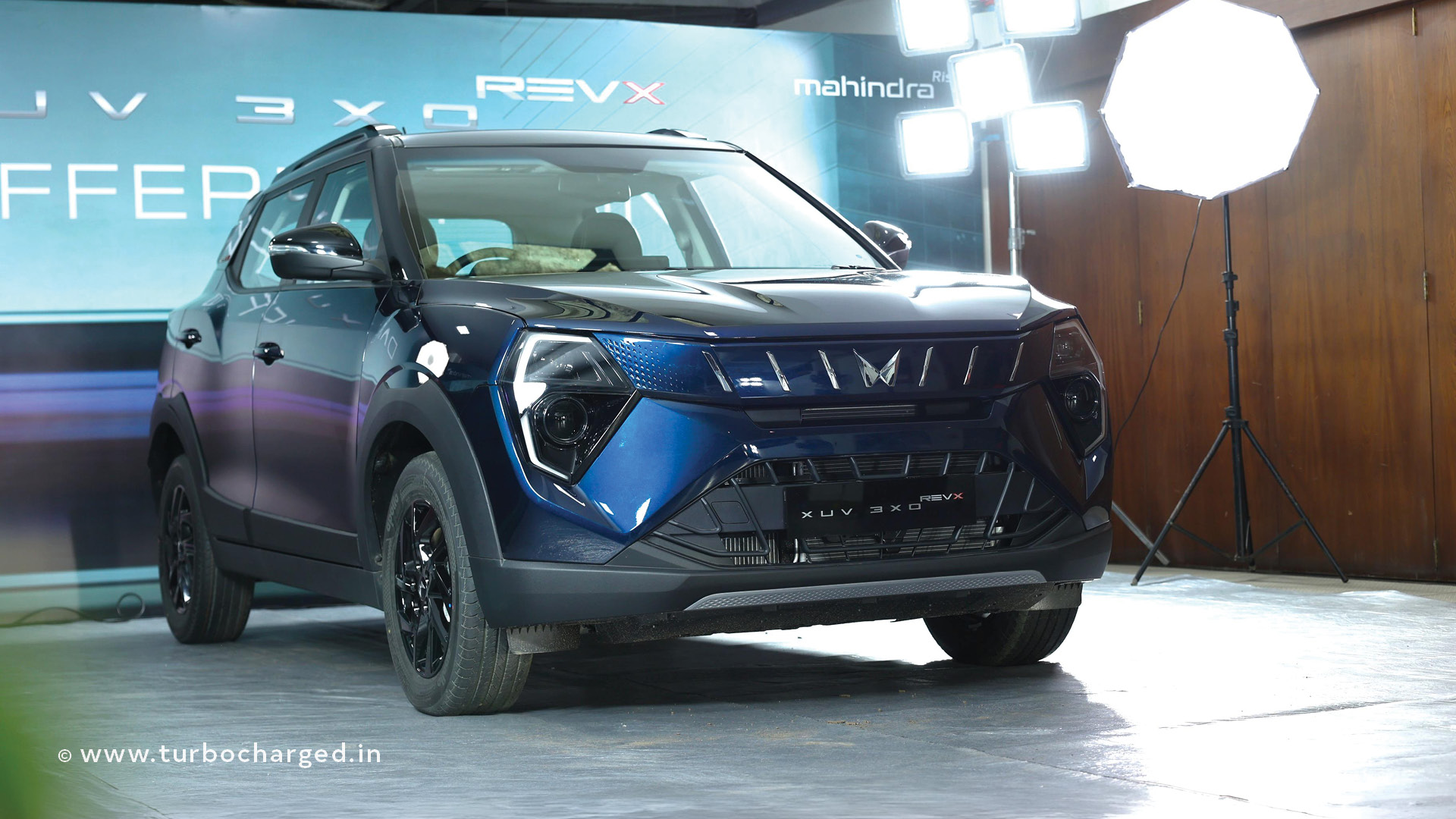 Mahindra XUV 3XO REVX Variant A with six--speed manual transmission.